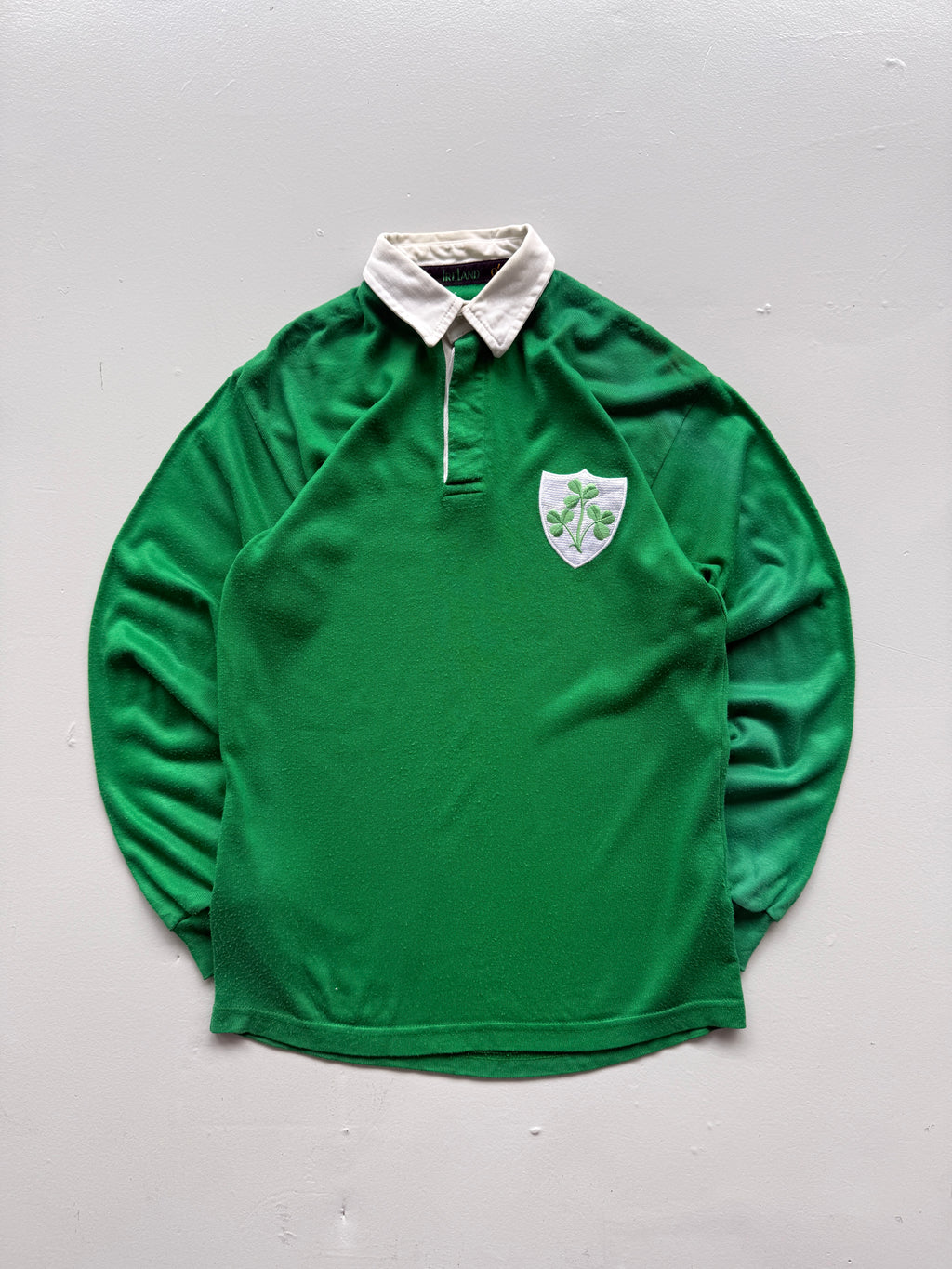 Green Ireland 80's Vintage O'Neills Long Sleeve Rugby Polo Jersey - Medium