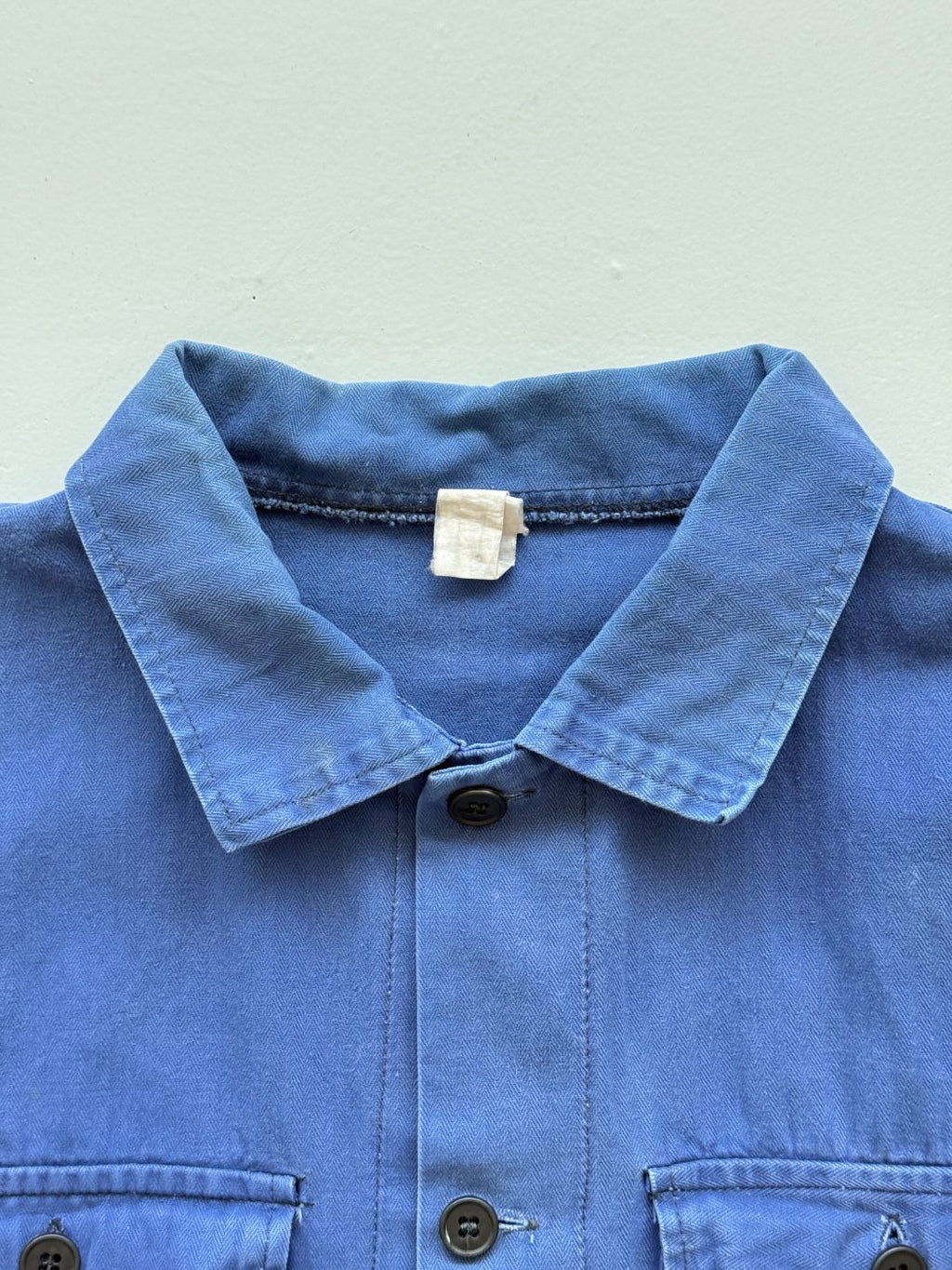 Blue French Herringbone 1970's Vintage Workwear Chore Jacket CH330 - Small