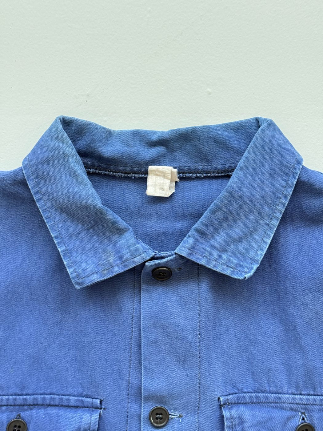 Blue French Herringbone 1970's Vintage Workwear Chore Jacket CH330 - Small