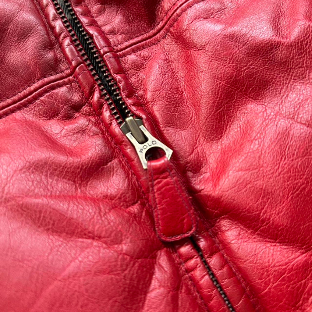 Polo Ralph Lauren Rare Red Leather 90s Puffer Jacket - Medium