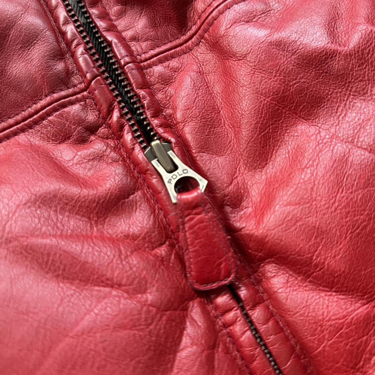 Polo Ralph Lauren Rare Red Leather 90s Puffer Jacket - Medium