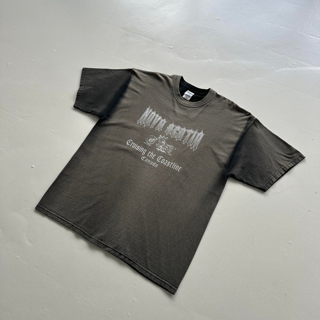 Black Faded Nova Scotia Biker Vintage 00's Graphic T-shirt - Large