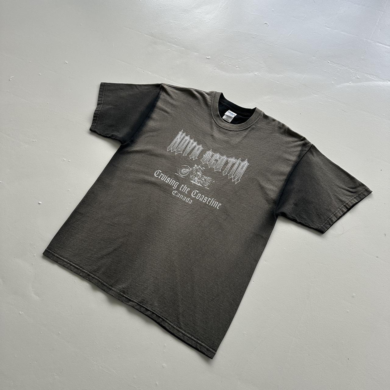 Black Faded Nova Scotia Biker Vintage 00's Graphic T-shirt - Large