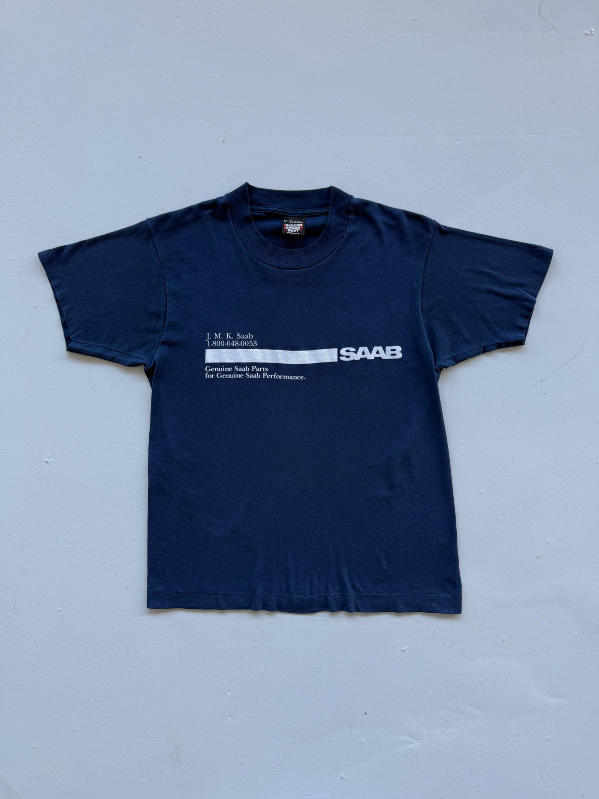 Navy SAAB Genuine Parts 80's Vintage Graphic T-Shirt - Small