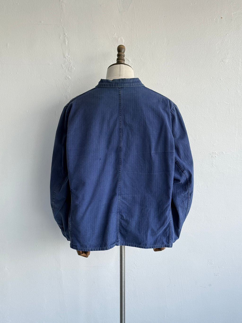 Blue Herringbone Cotton Vintage Workwear Chore Jacket CH499 - Large