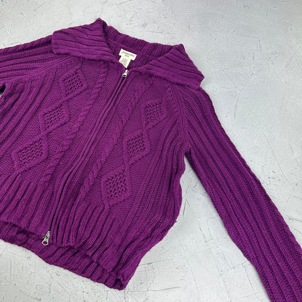 Vintage Knitted Y2K Purple Cardigan - Small Size 10