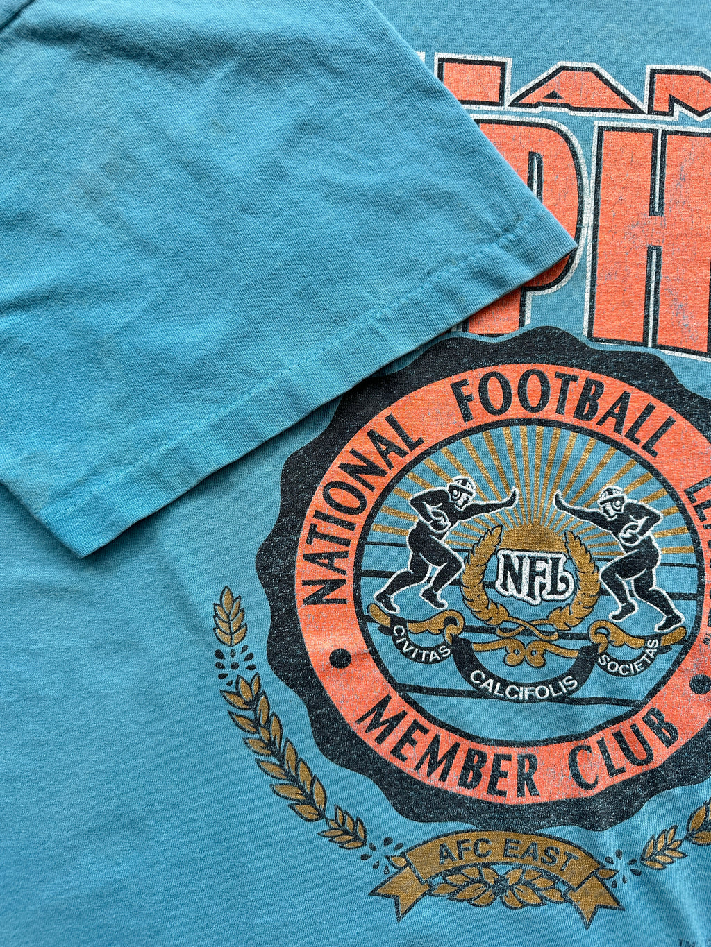 Blue Miami Dolphins Vintage Single Stitch NFL T-Shirt 90's - 2XL