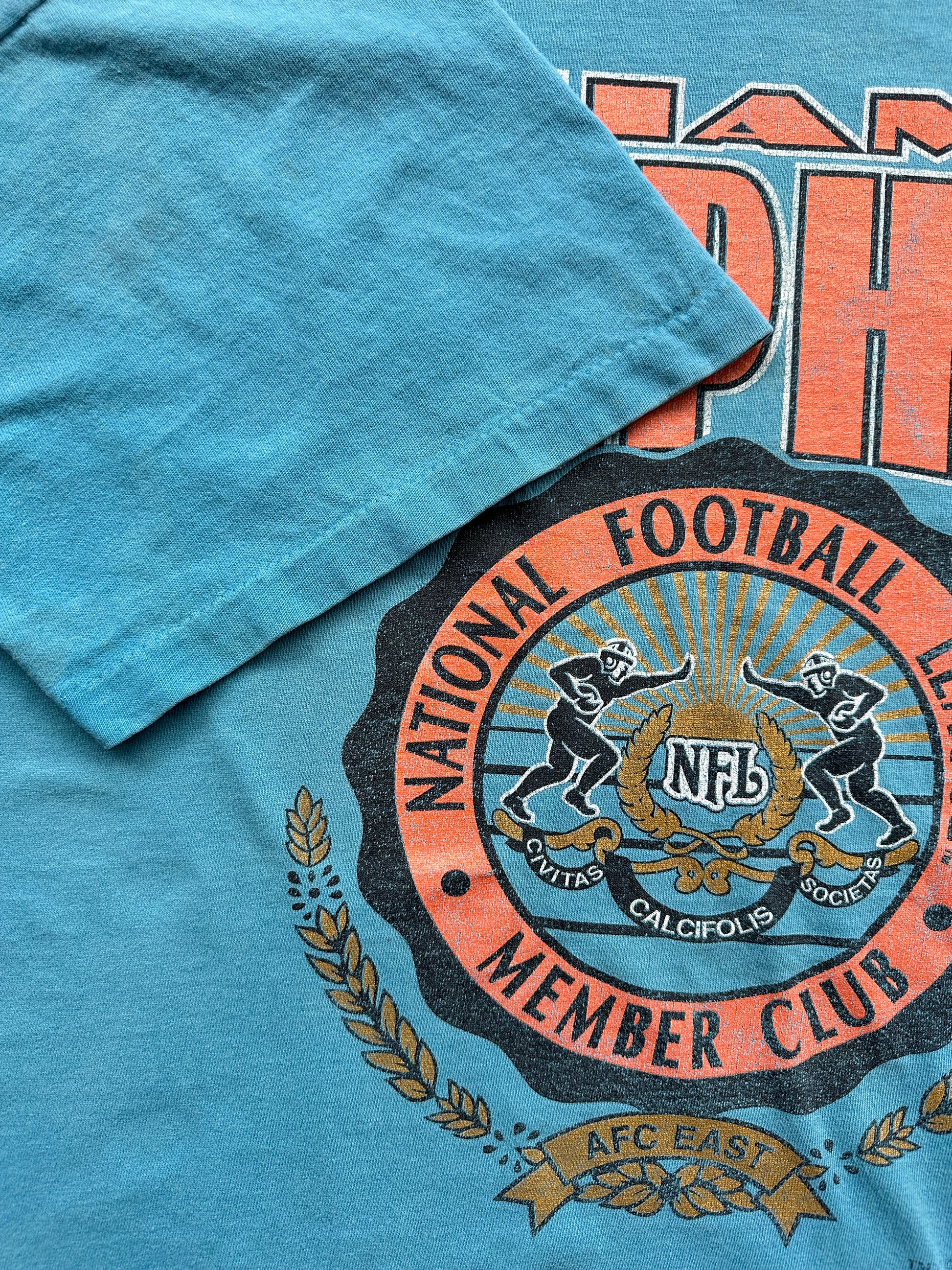 Blue Miami Dolphins Vintage Single Stitch NFL T-Shirt 90's - 2XL