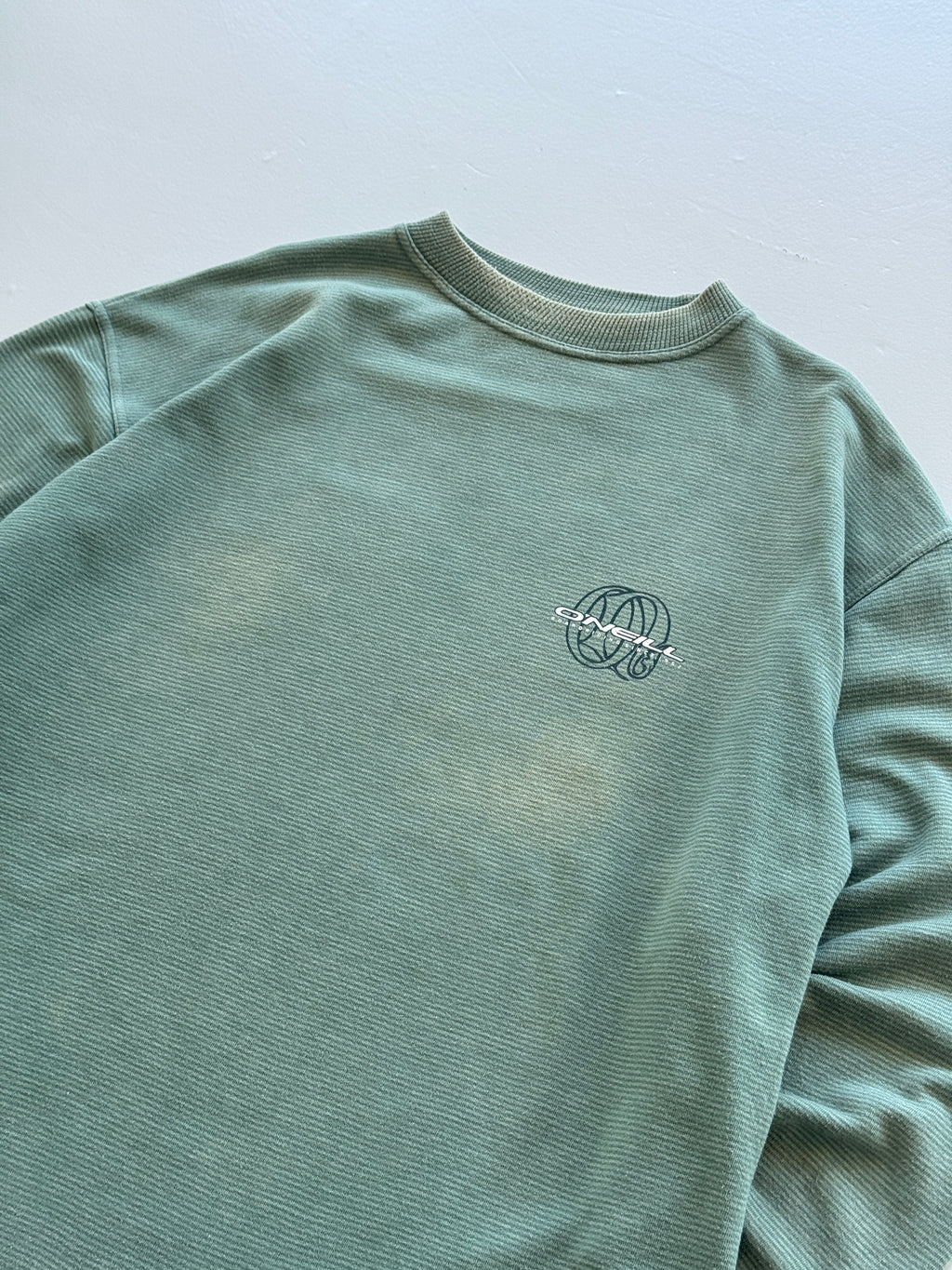 Green Striped O'Neill 90's Vintage Sun Faded Surfer Graphic Sweatshirt - XL