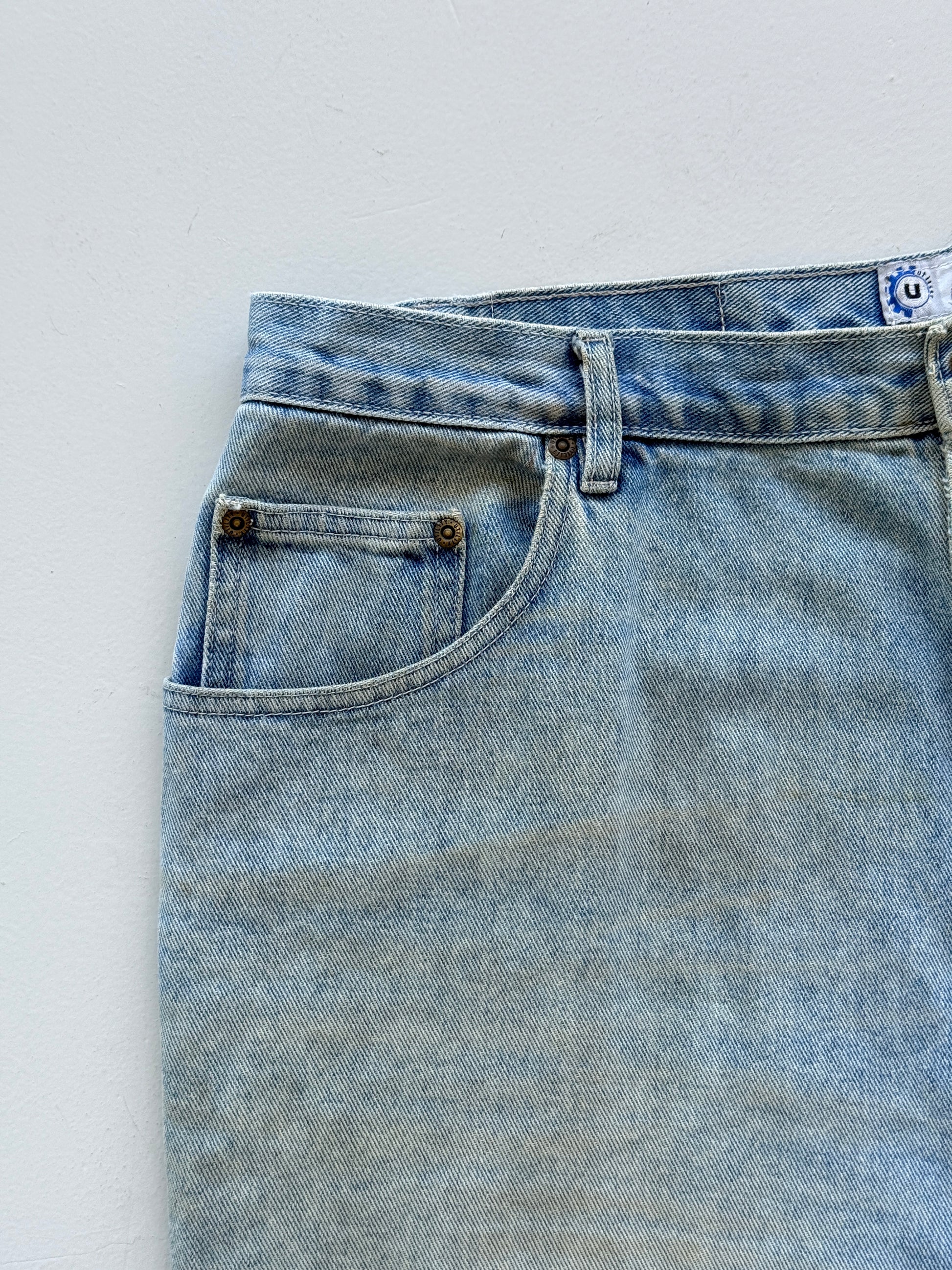 Blue Utility 90's Vintage Baggy Thrashed Denim Shorts - W38 x L12