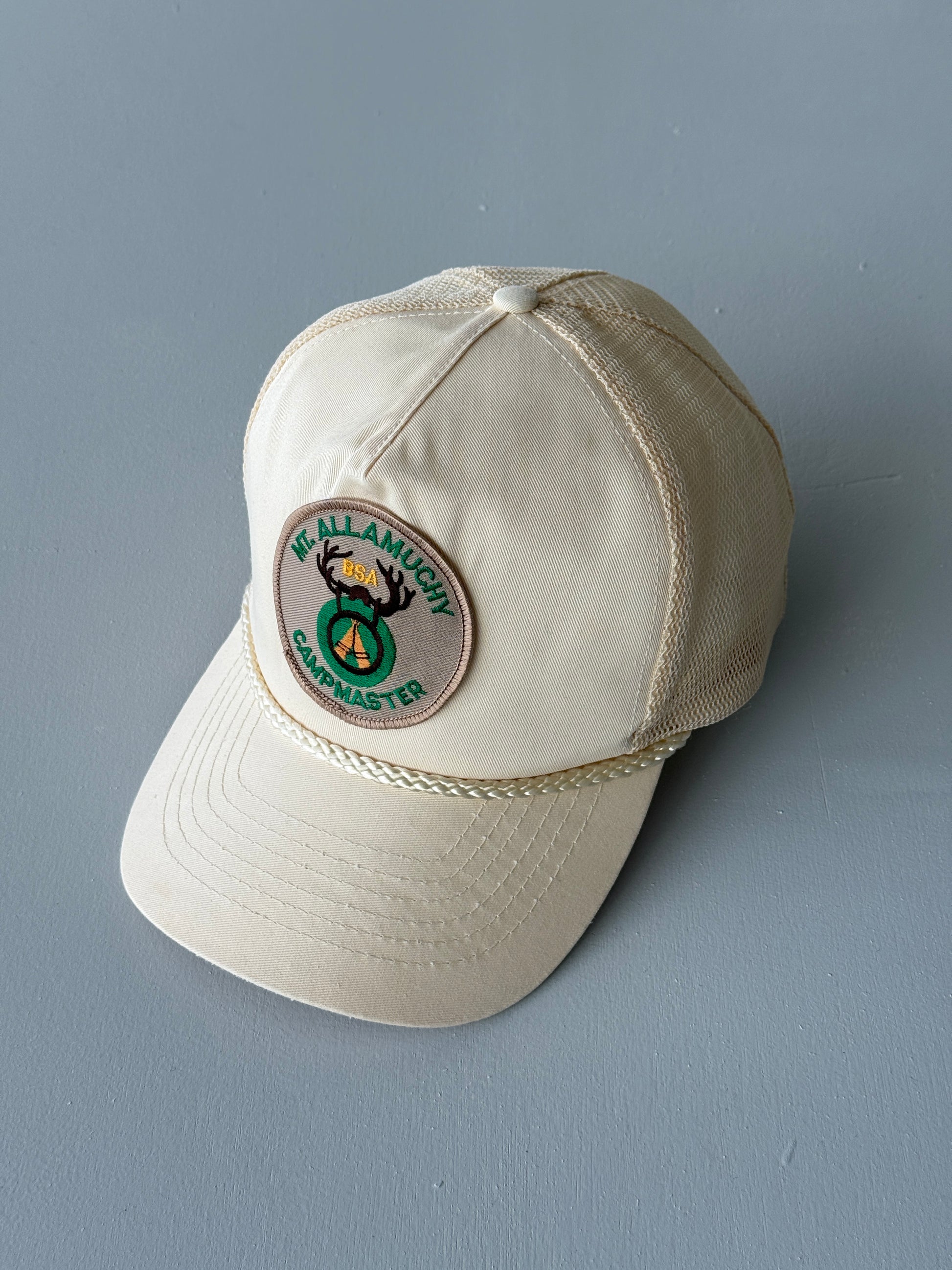 Cream Mt. Allamuchy BSA Campmaster 90's Vintage SnapBack Trucker Cap