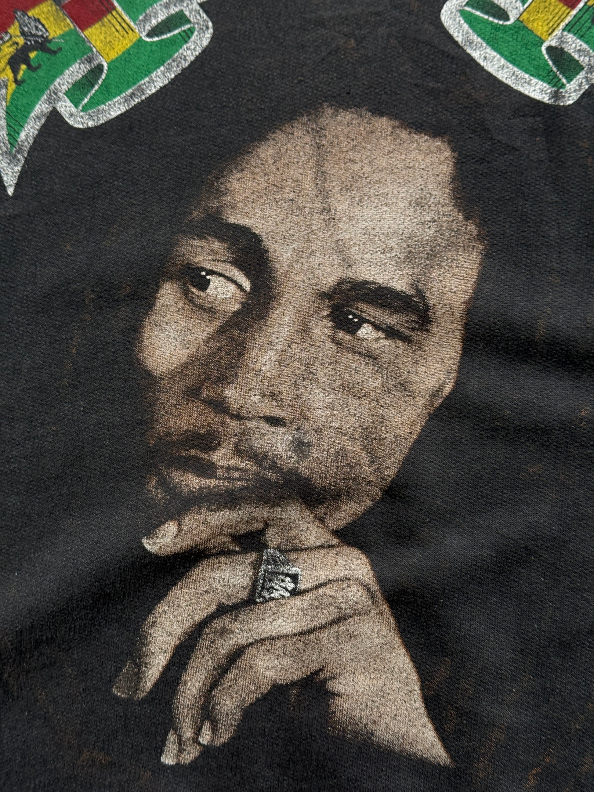 Faded Black Bob Marley 90's Vintage Thrashed  Graphic Sweatshirt- Medium