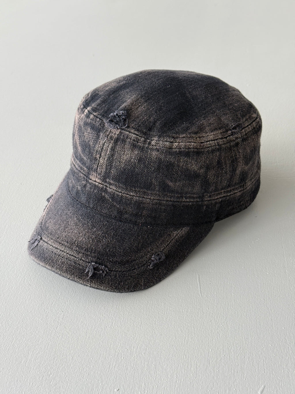Grey Distressed Y2K Cadet Cap Military Style 00's Grunge Aesthetic