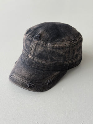 Grey Distressed Y2K Cadet Cap Military Style 00's Grunge Aesthetic