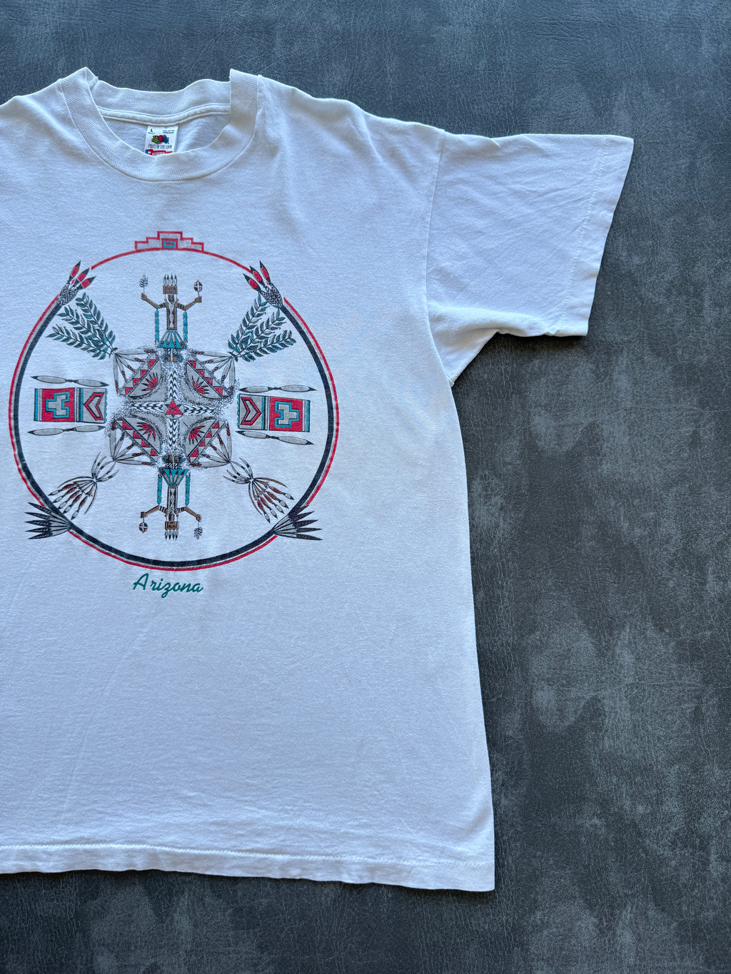 White Arizona Native Kachina 90's Vintage Single Stitch Graphic T-Shirt - Large