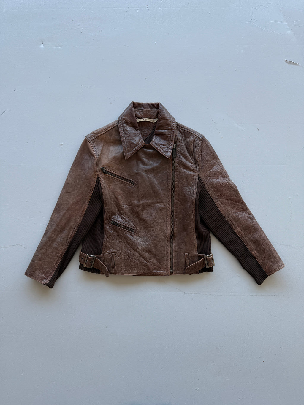 Brown Tommy Hilfiger Y2K Women's Vintage Leather Jacket - Small 8/10