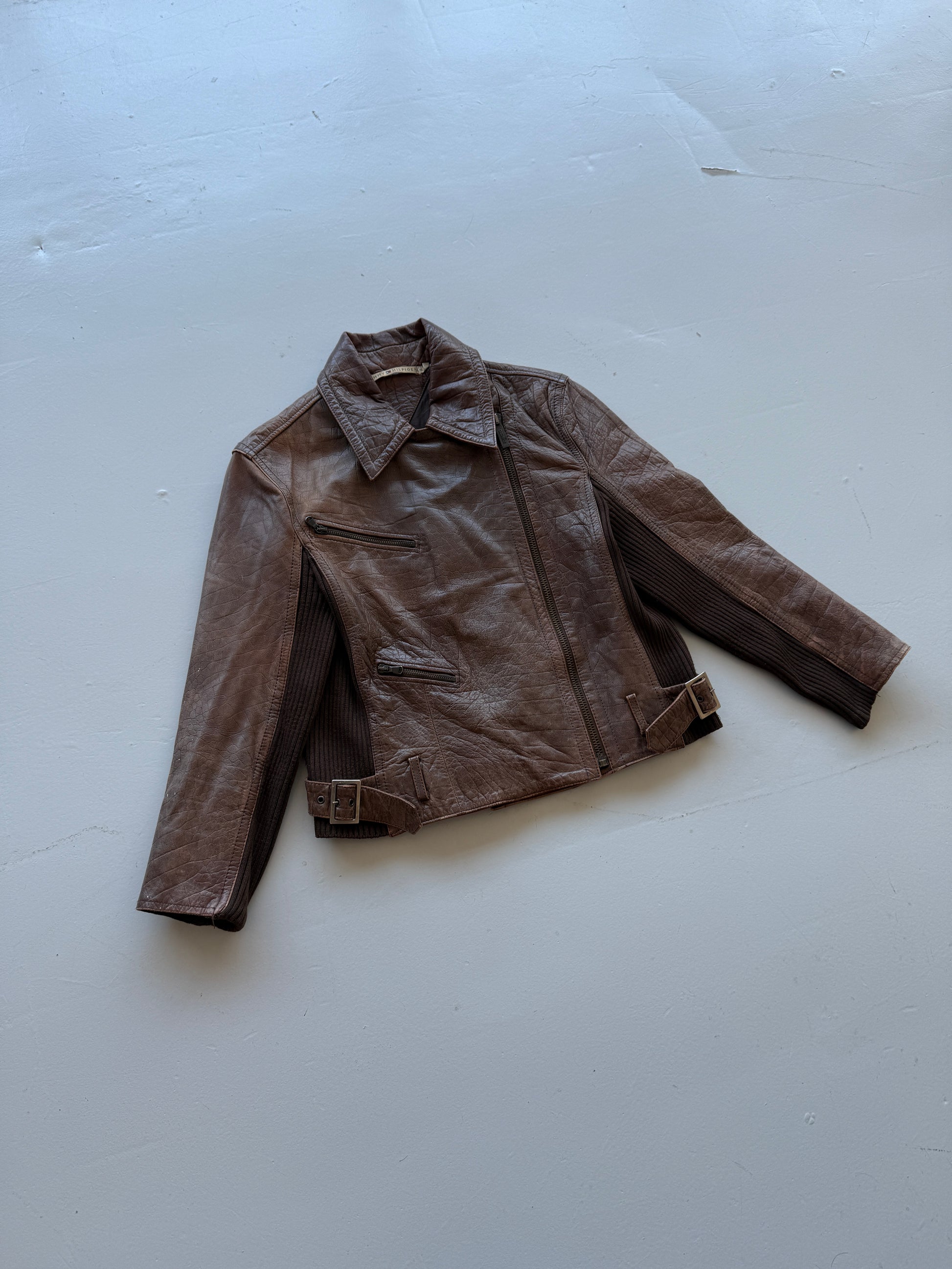 Brown Tommy Hilfiger Y2K Women's Vintage Leather Jacket - Small 8/10