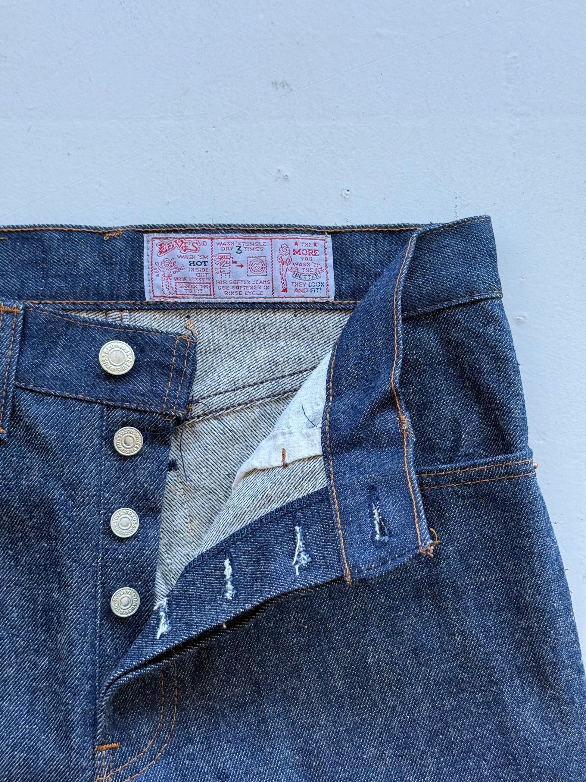 Blue Levi's 501 Denim Straight Leg 80's Vintage Jeans - 30” x 35”