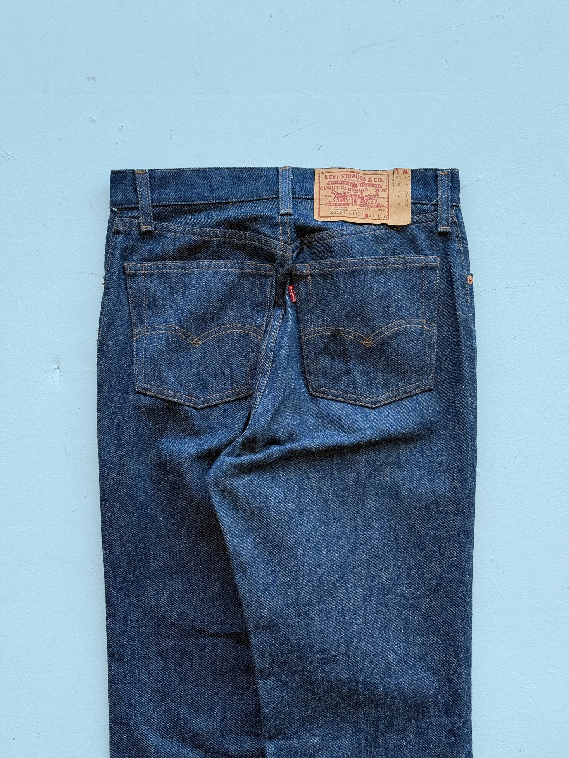 Blue Levi's 501 Denim Straight Leg 80's Vintage Jeans - 30” x 35”