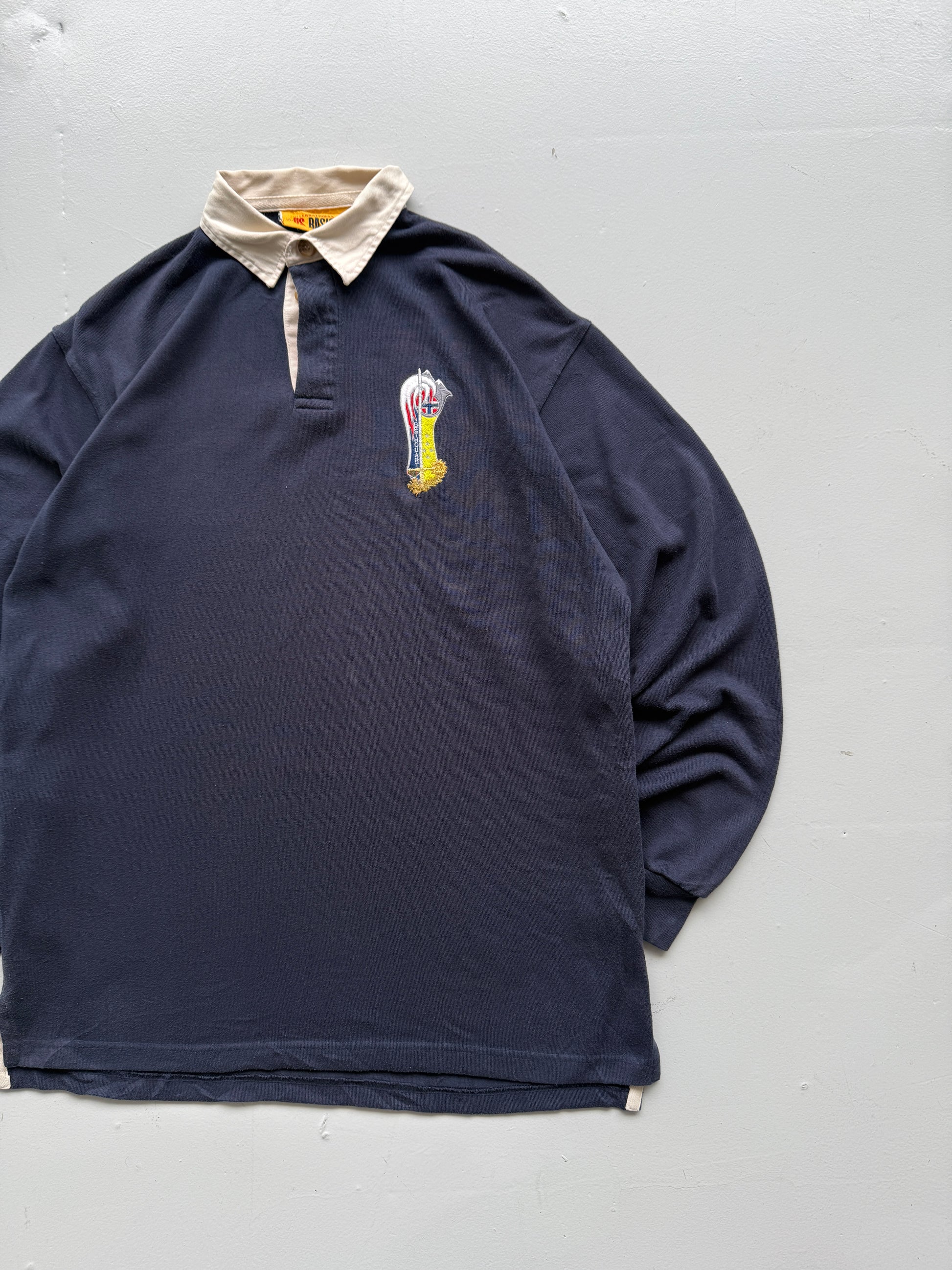 Navy Blue US Basic 90's Vintage Rugby Polo Jersey Shirt - Medium