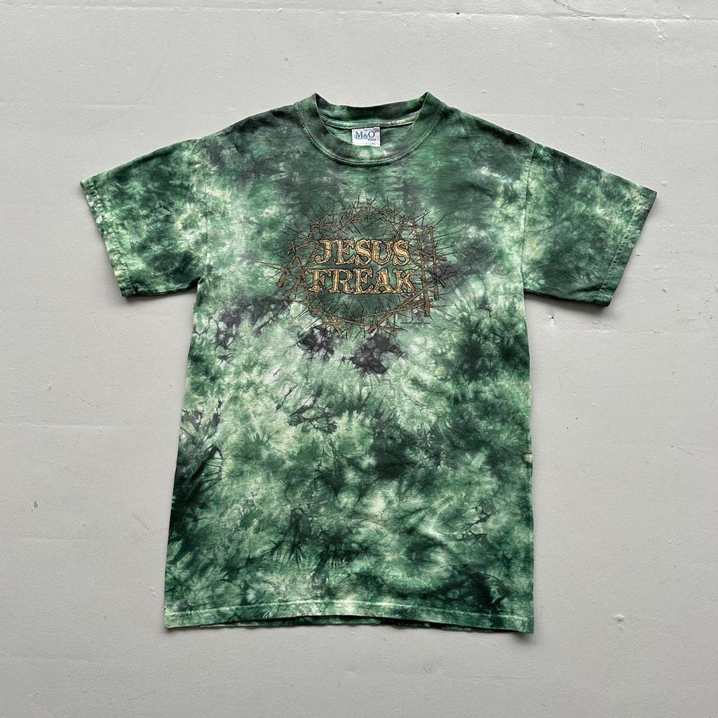 Green Tie Dye Jesus Freak 00s Vintage Graphic T-Shirt - Small
