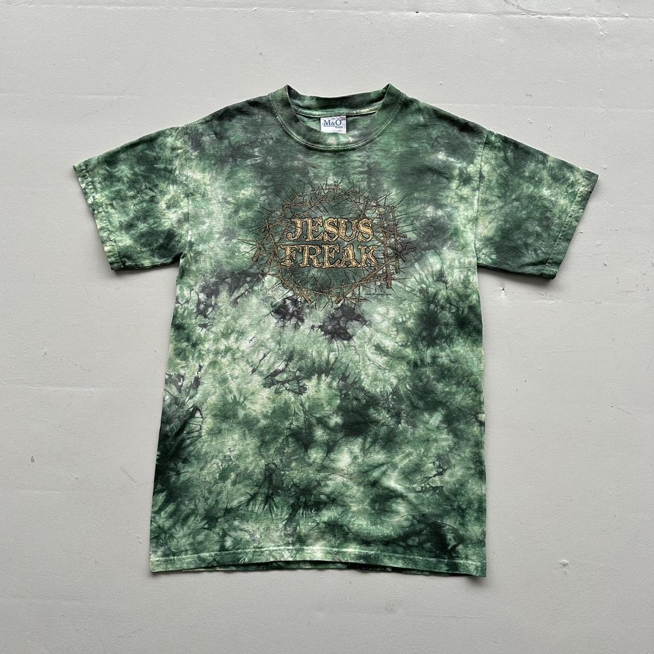 Green Tie Dye Jesus Freak 00s Vintage Graphic T-Shirt - Small
