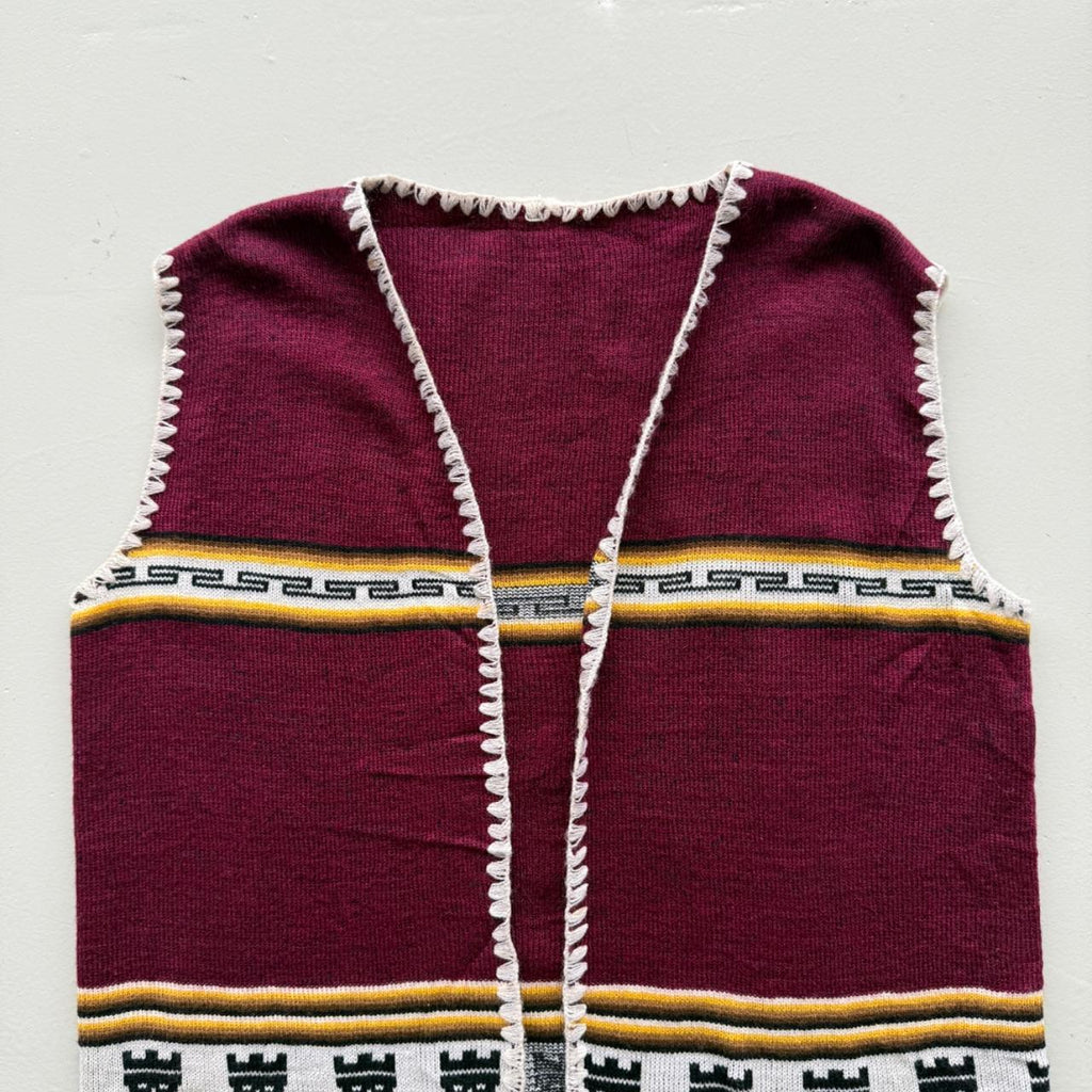 Red Aztec 70’s Vintage South American Sleeveless Waistcoat Vest - Medium
