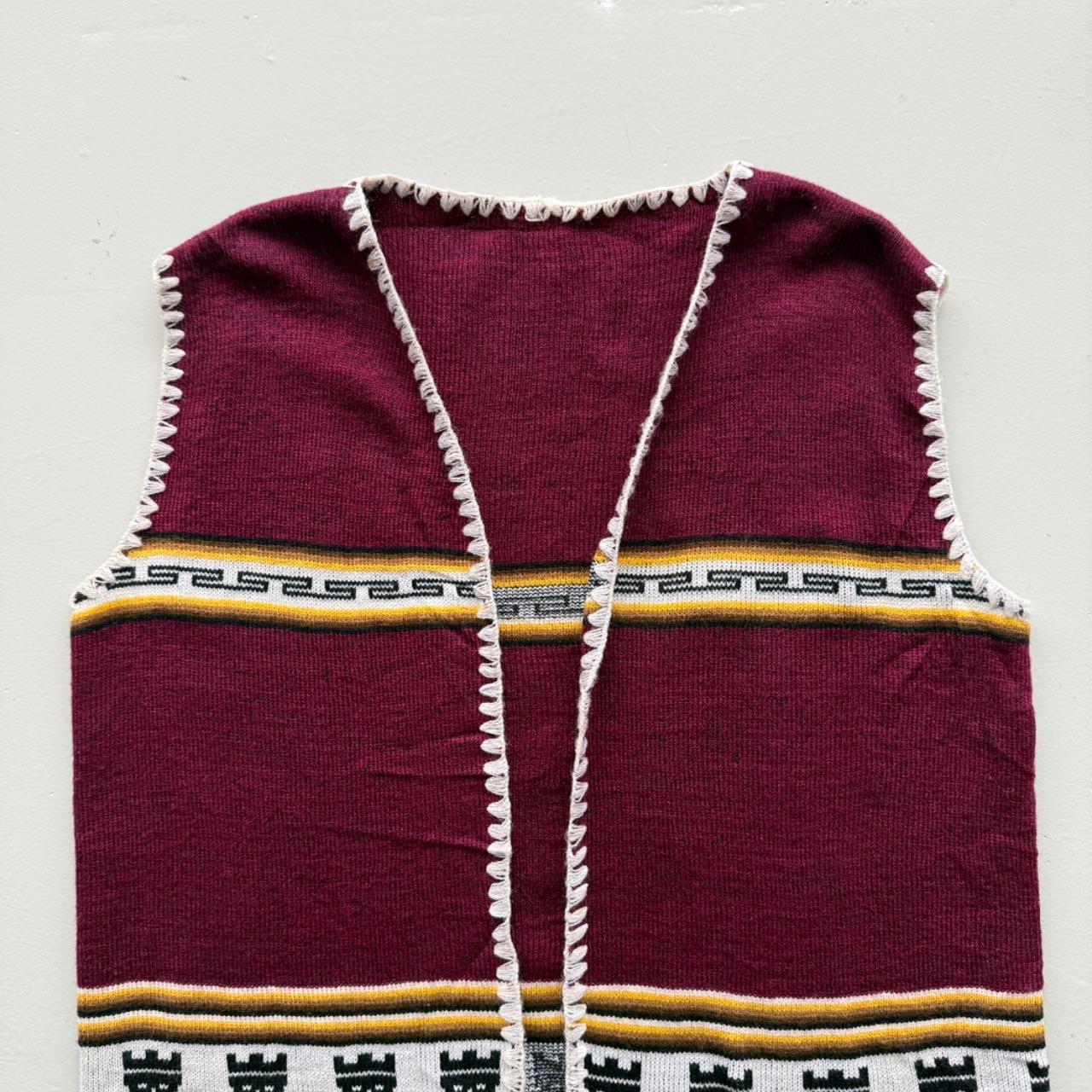 Red Aztec 70’s Vintage South American Sleeveless Waistcoat Vest - Medium