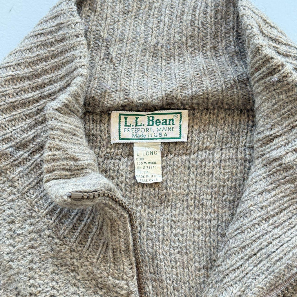 Beige L.L.Bean Full Zip Knitted Jacket 90s Knit Jumper - XXL
