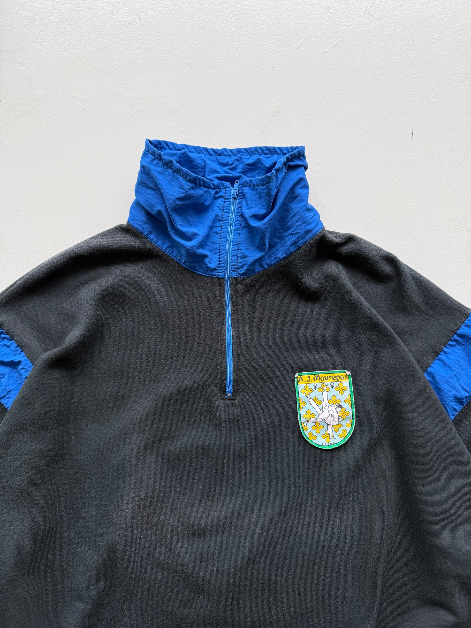 Black Judo Gym 80's Vintage Track Suit Quarter Zip Jacket -  Medium Oversized