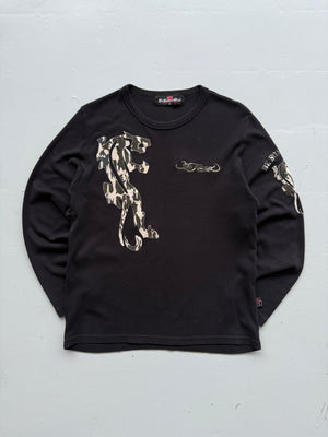 Black 00's Vintage Y2K Graphic Long Sleeve T-Shirt - Medium