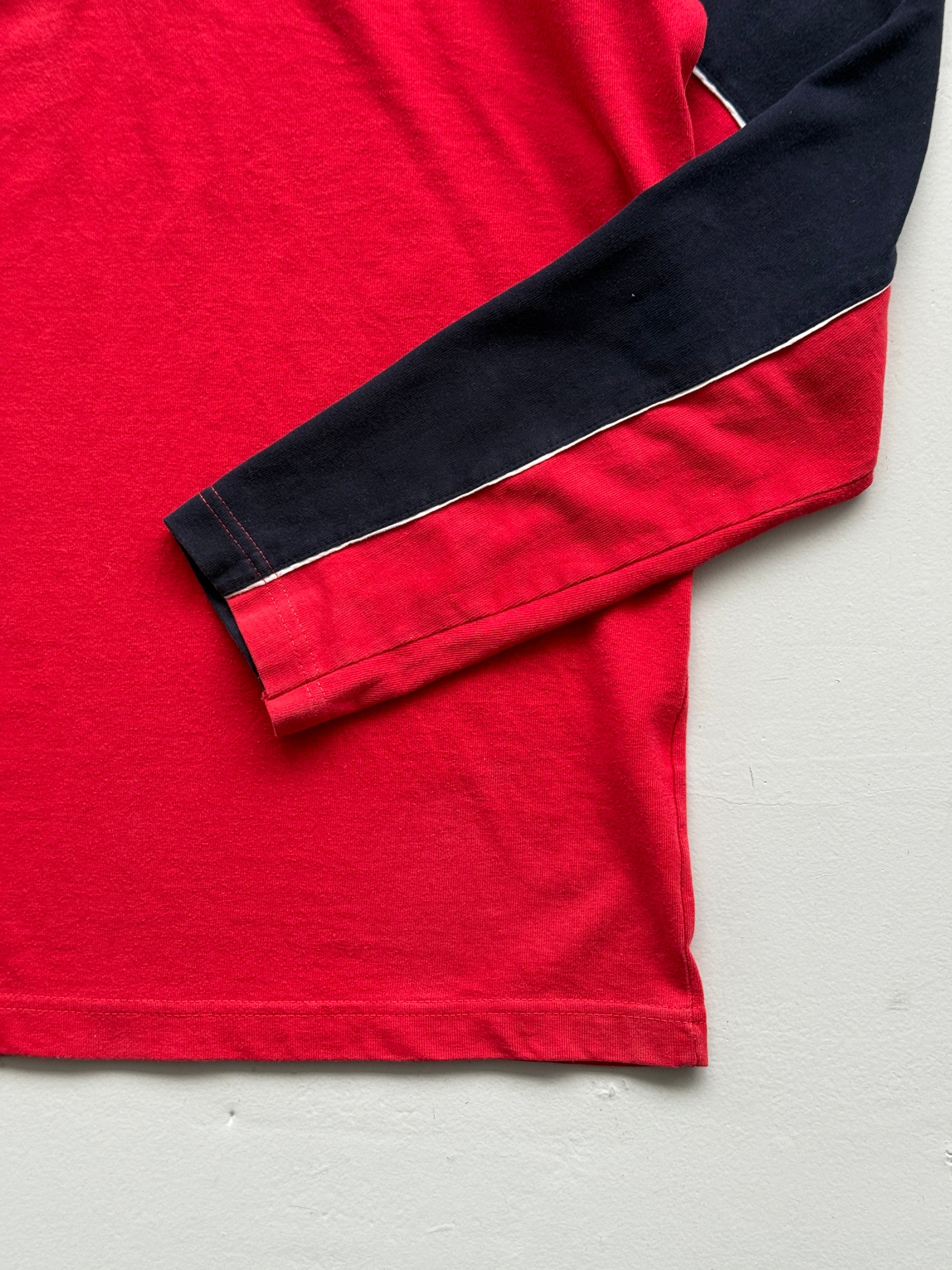 Red Tommy Hilfiger 00's Vintage Y2K Long Sleeve Rugby Polo Shirt - Medium