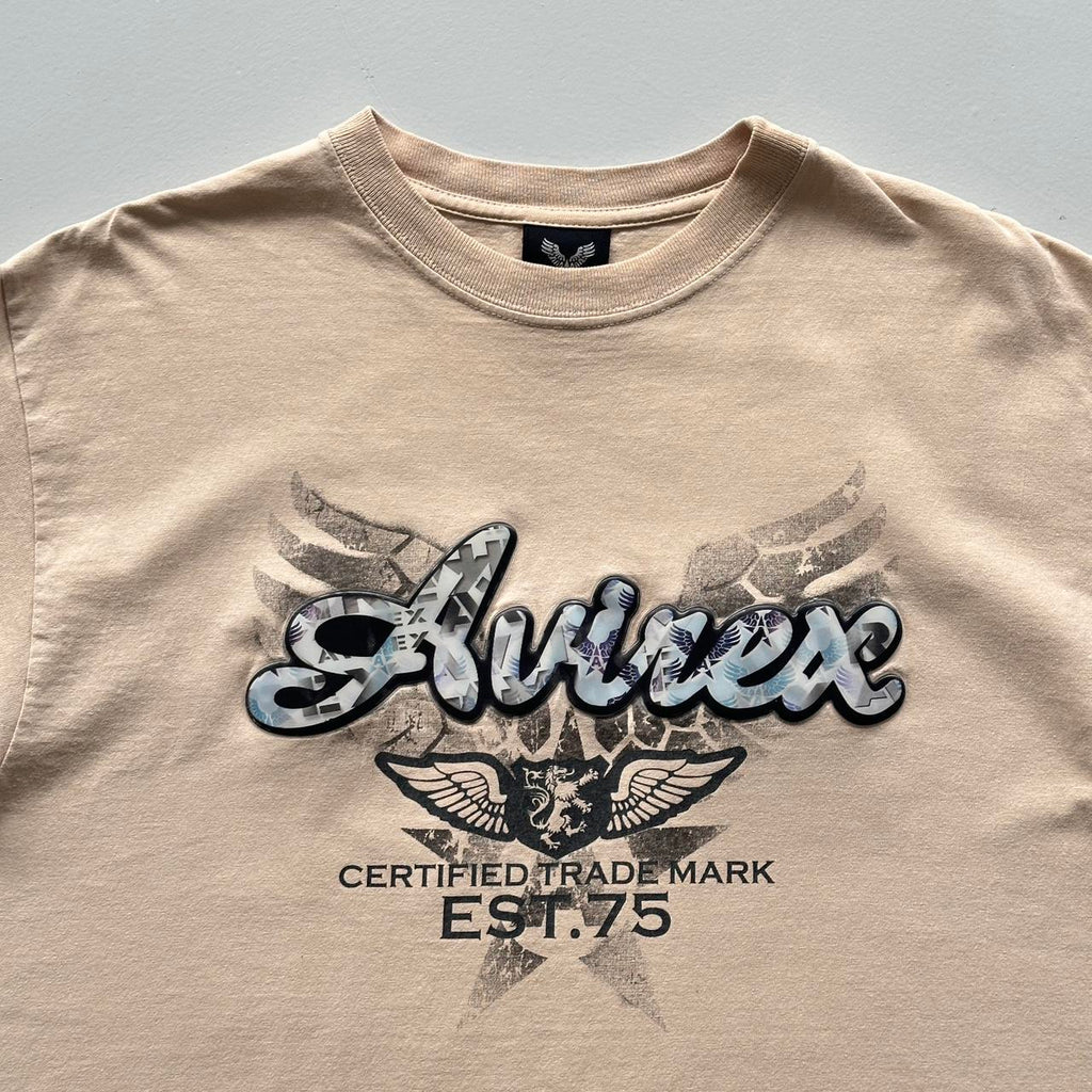 Cream Avirex 3D Logo Vintage 00s Y2K T-shirt - Large