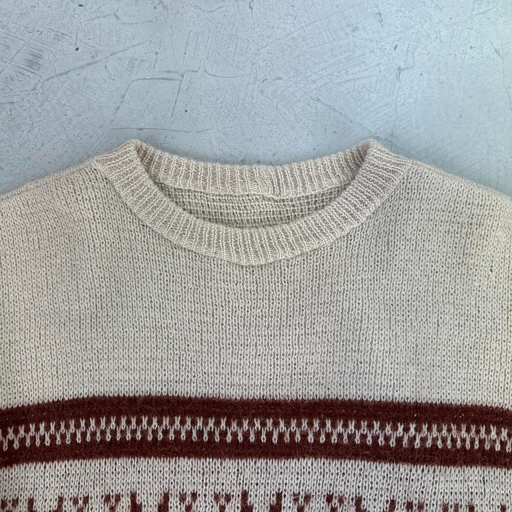 Cream / Auburn 90's Woollen Hand Knitted Sweatshirt - Large