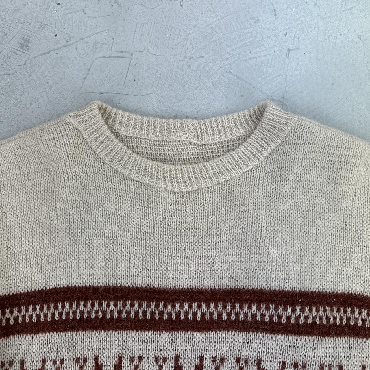 Cream / Auburn 90's Woollen Hand Knitted Sweatshirt - Large
