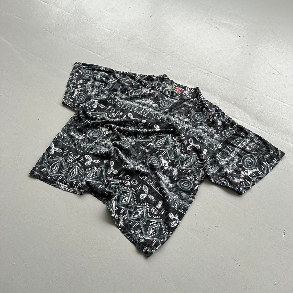 Grey Patterned Surf 90s Vintage Graphic T-Shirt - Boxy XL