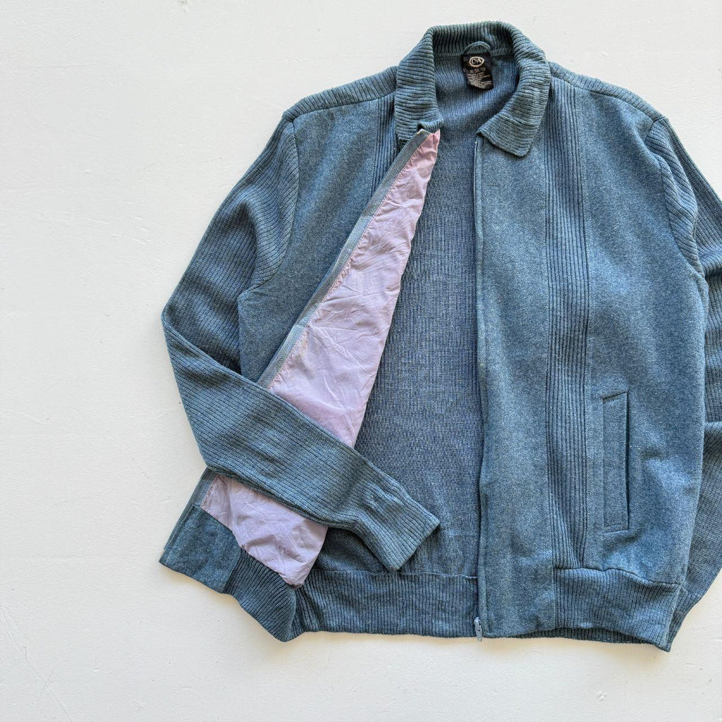 Blue C&A Full Zip Knitted Jacket 80s Knit - Large
