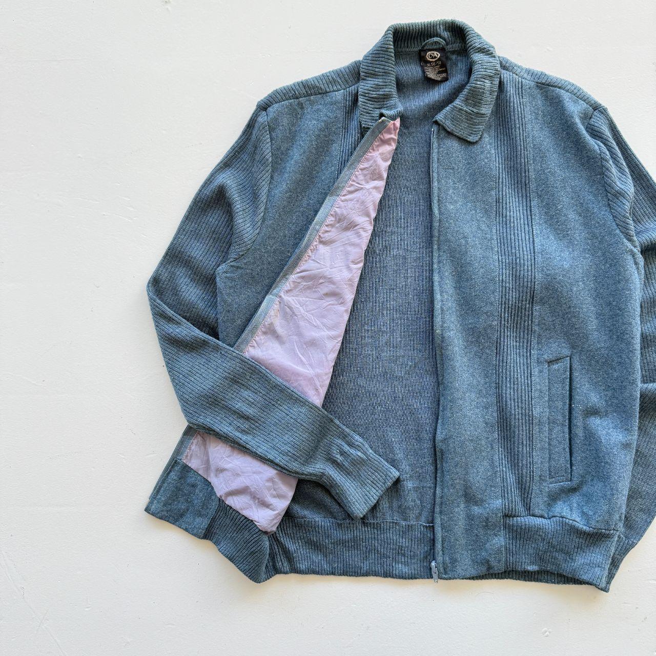 Blue C&A Full Zip Knitted Jacket 80s Knit - Large