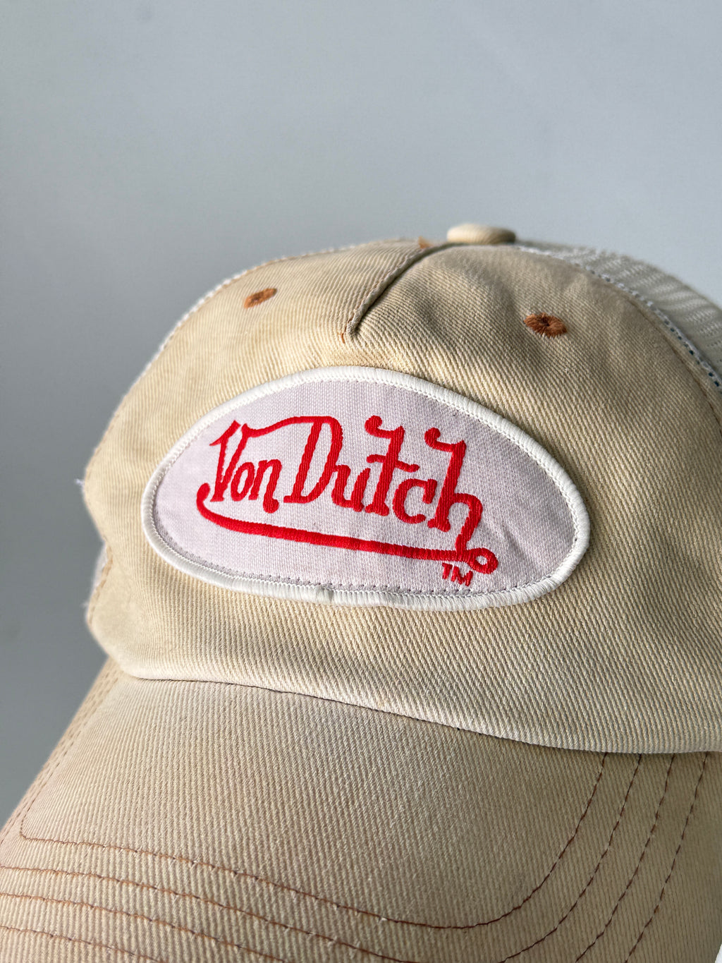 Cream Von Dutch Vintage Canvas and Mesh SnapBack Trucker Cap