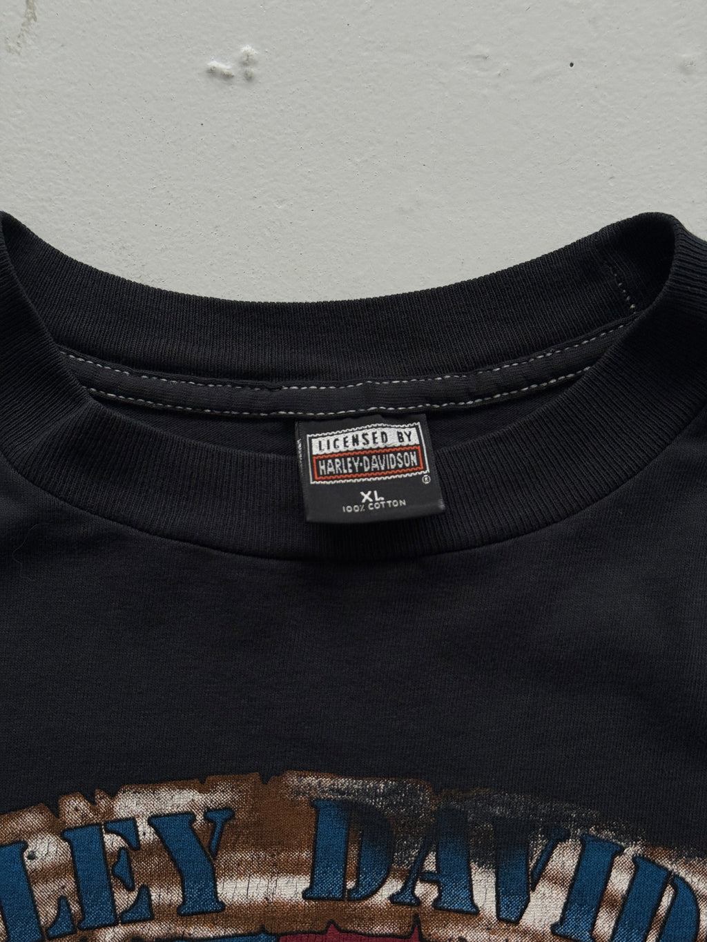 Black Harley Davidson 90's Vintage Graphic Over Dyed Biker T-Shirt - XL