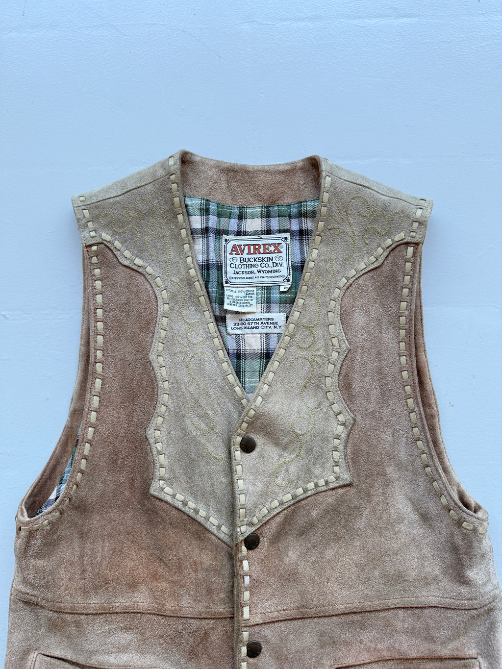Cream Avirex 90's Vintage Leather Wester Waistcoat - Small