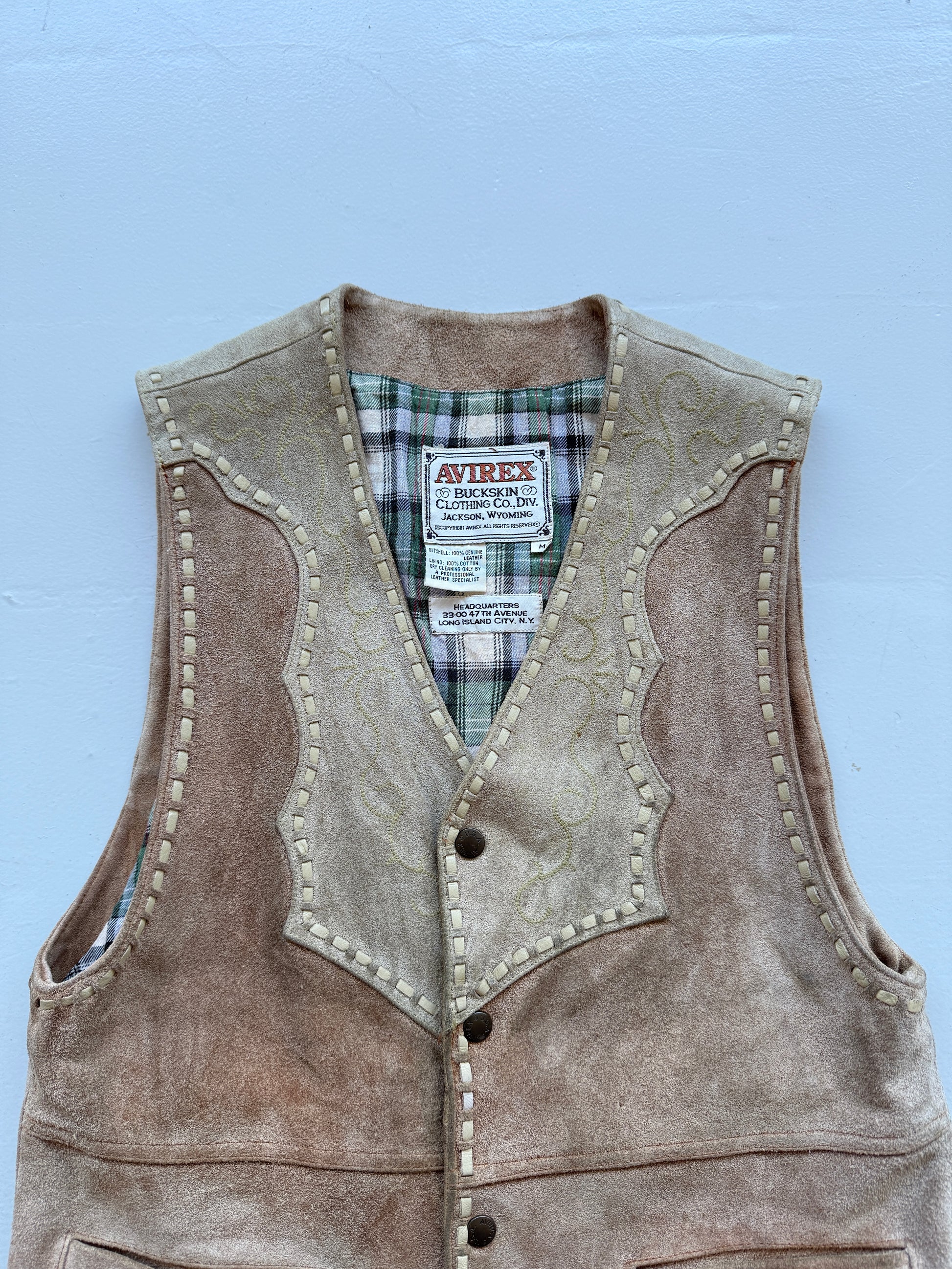 Cream Avirex 90's Vintage Leather Wester Waistcoat - Small