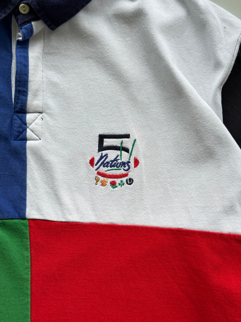 Navy Blue Five Nations 90's Vintage Long Sleeve Rugby Polo Jersey - XL
