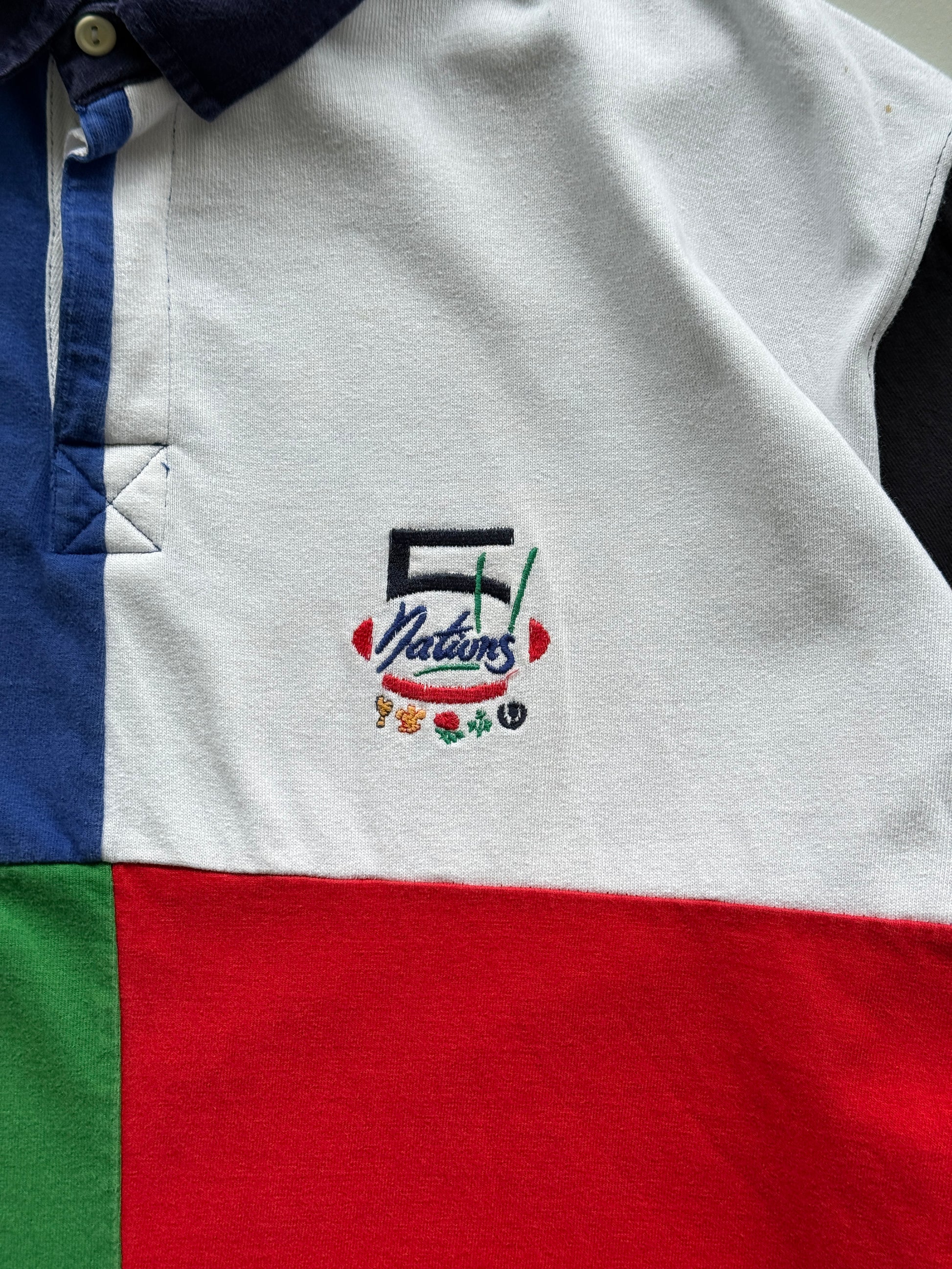 Navy Blue Five Nations 90's Vintage Long Sleeve Rugby Polo Jersey - XL