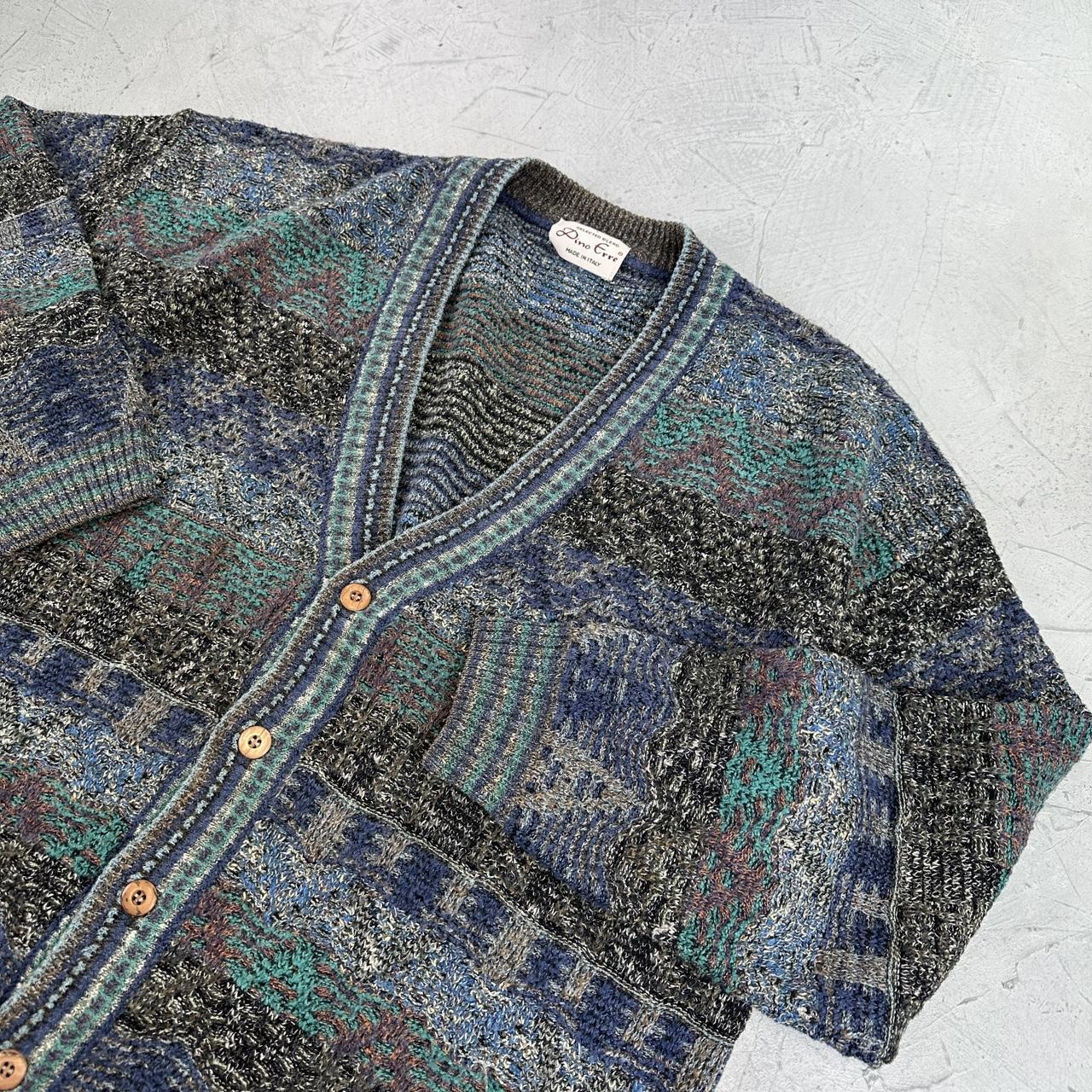 Grey and Blue Knitted Vintage 90s cardigan - XL