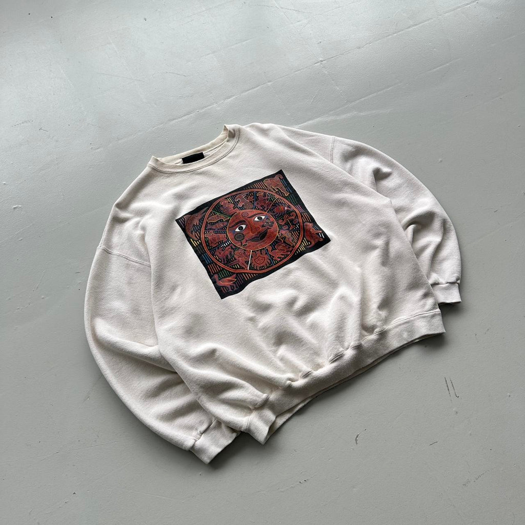 Cream Celestial Star Sign Art 90’s Vintage Graphic Sweatshirt - Large Boxy