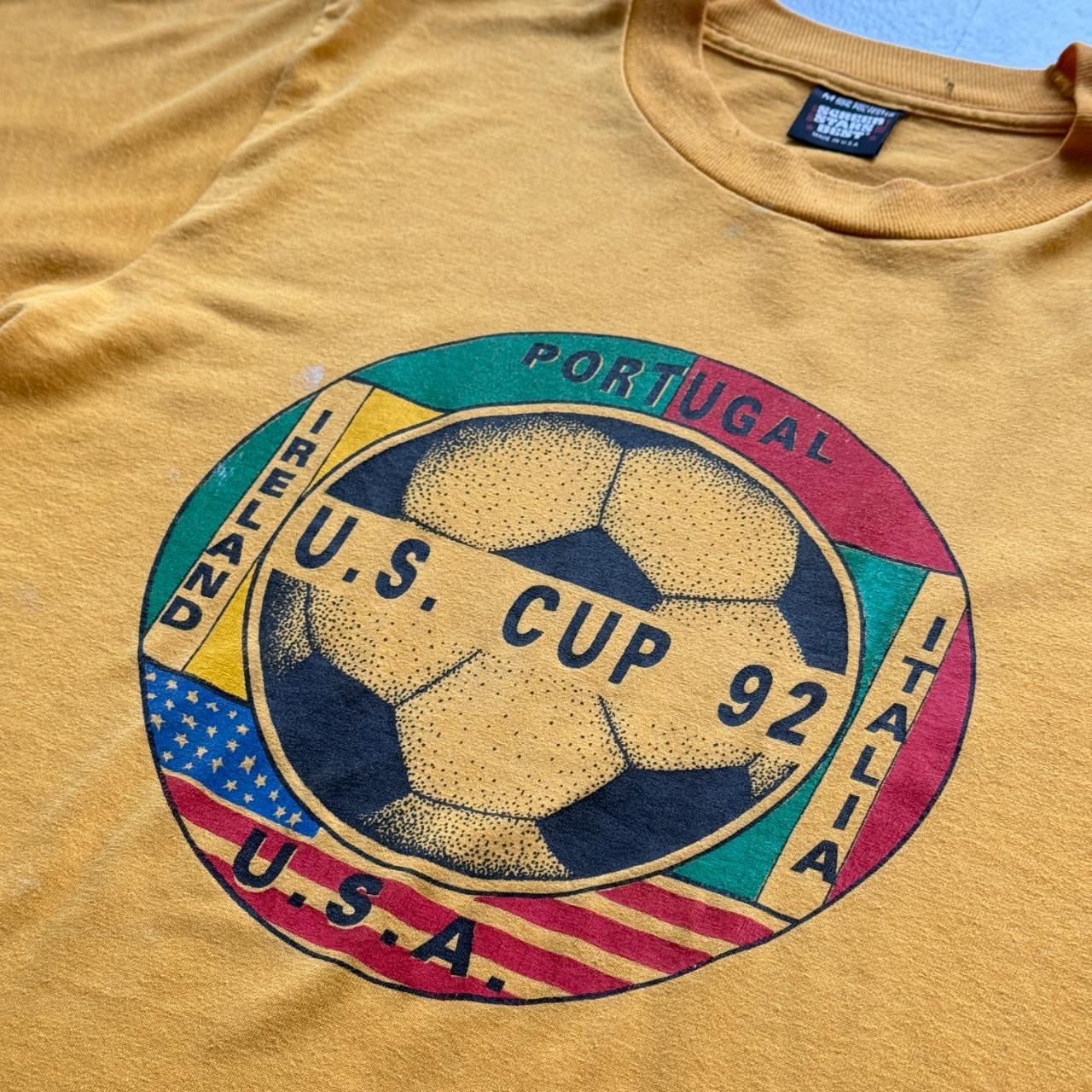 Yellow US Cup 90s Vintage Graphic Football T-Shirt - Small