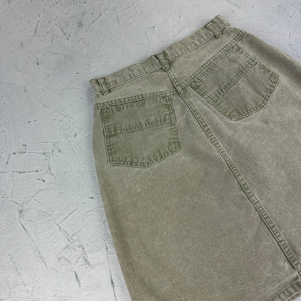 Khaki Denim Vintage Y2K Mini Skirt - W26 L20 Small (7/8)