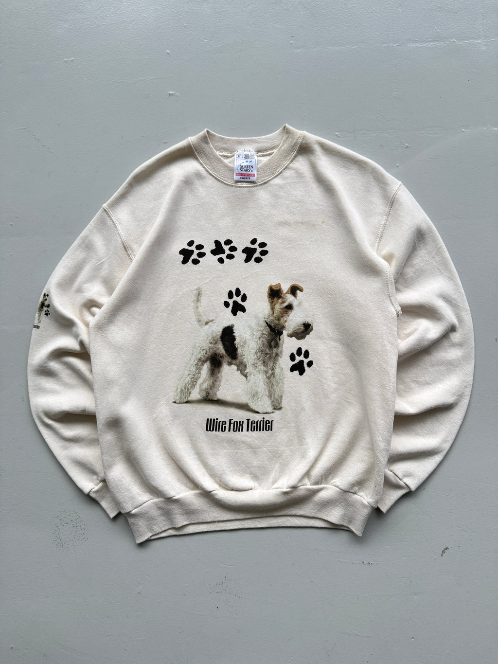 Beige Wire Fox Terrier 90's Vintage Graphic Novelty Sweatshirt Jumper - Medium