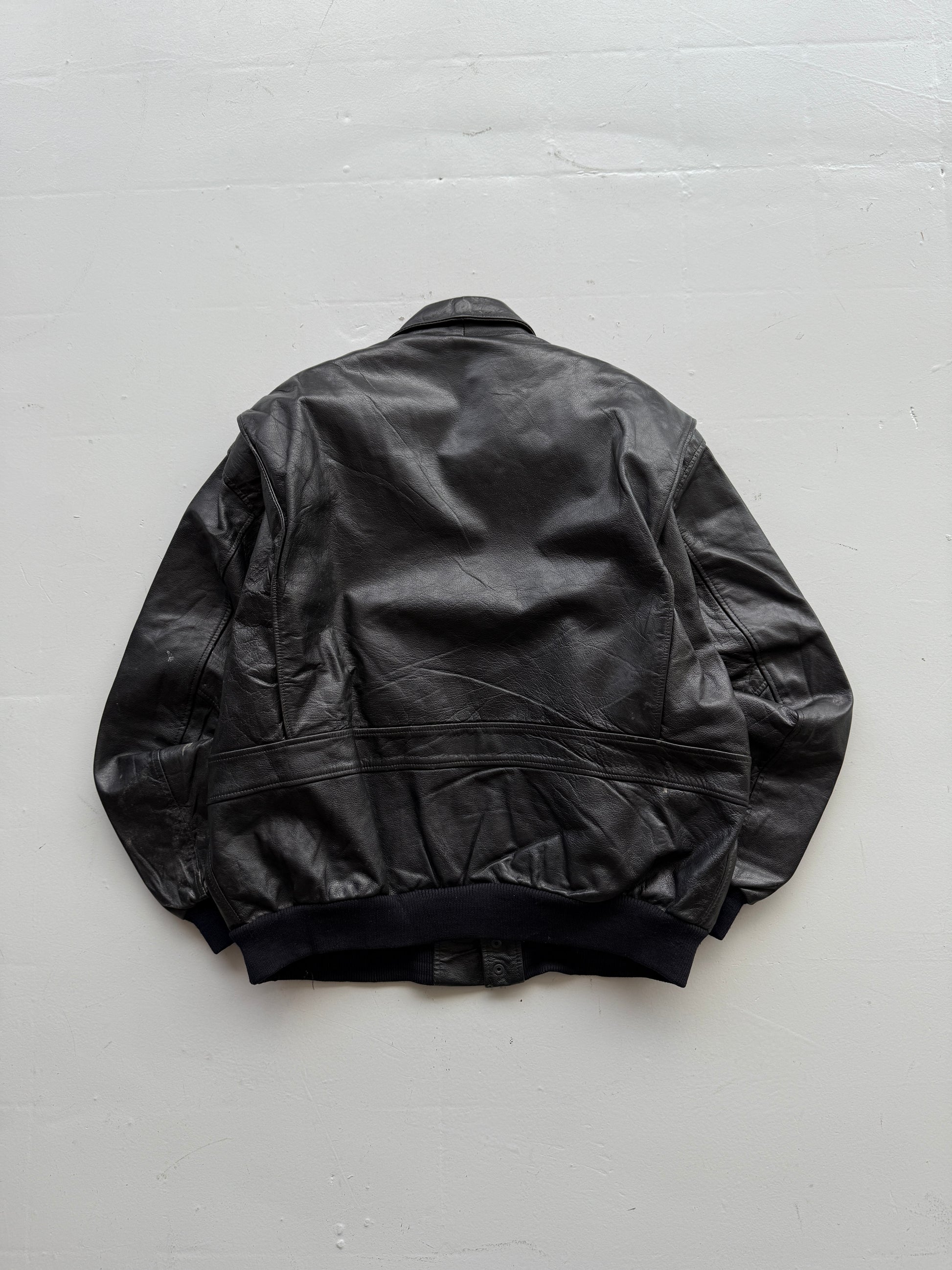 Black A2 Leather Vintage Lined Aviation Bomber Jacket 004 - XL